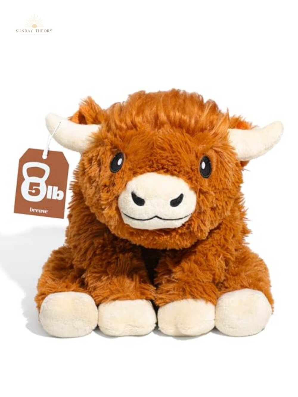 Weighted 5 lb Brown Highland Cow Plush - Soft Huggable Stuffed Animal Toy for